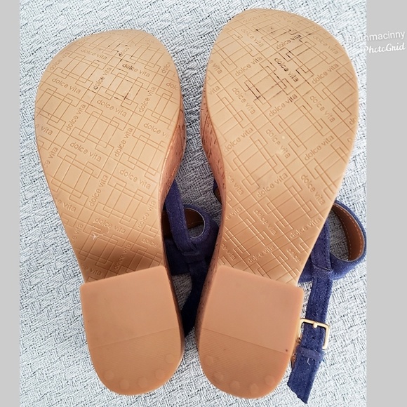 Dolce Vita Rita Blue Suede Cork Platform Sandals - Picture 6 of 8